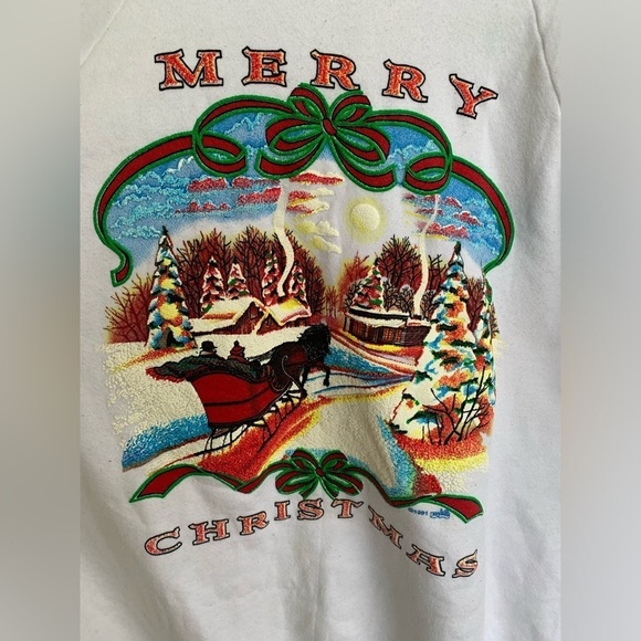 Vintage Merry Christmas Holiday Crewneck Sweatshirt Adult XL 90s Sweater Snow - Picture 1 of 6